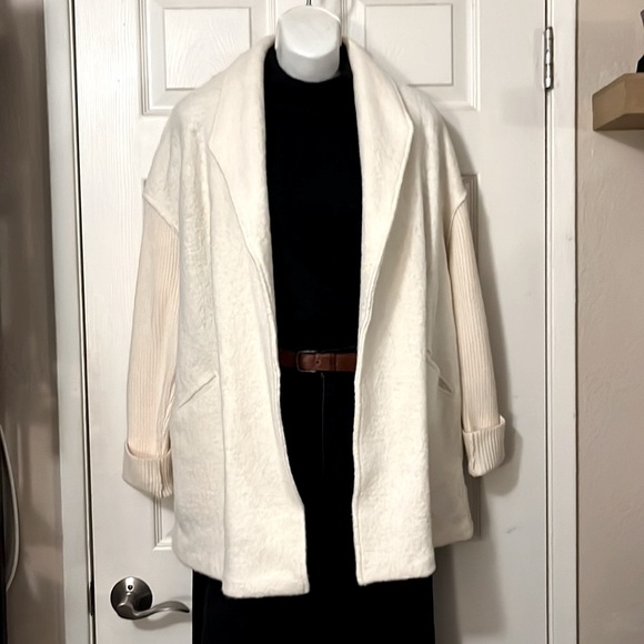 Cynthia Rowley Ivory Cream Oversized Open Wool-blend Cardigan With Knit … - Picture 2 of 9